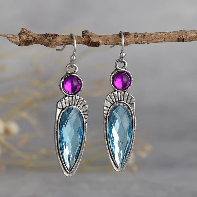 Chic Vintage Blue and Purple Sterling Silver Earrings