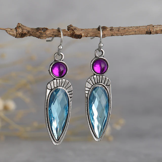 Chic Vintage Blue and Purple Sterling Silver Earrings