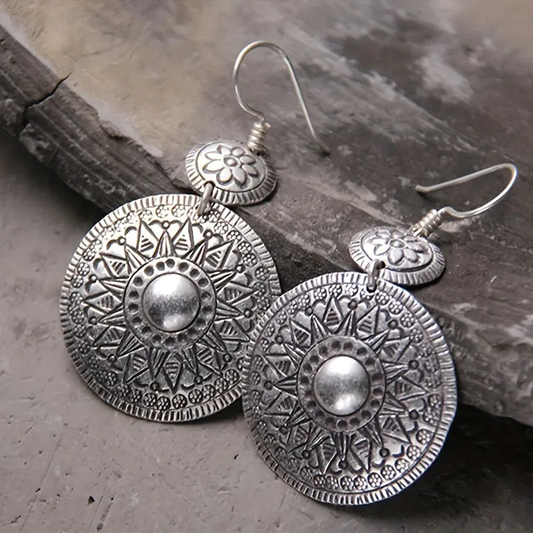 Chic Vintage Silver Mandala Earrings