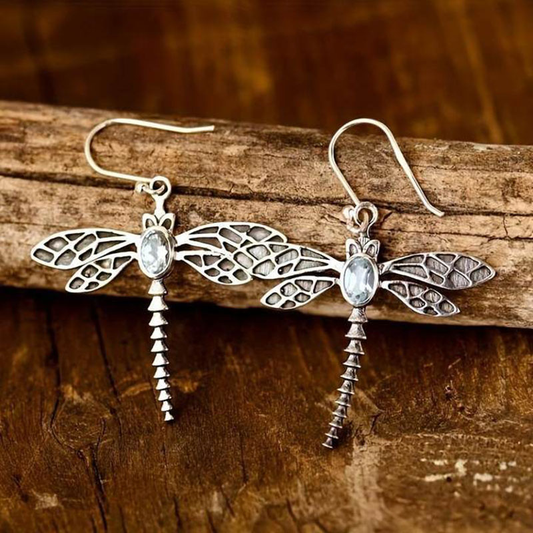 Charming Vintage Dragonfly Stud Earrings Adorned with Sparkling Zirconia Accents