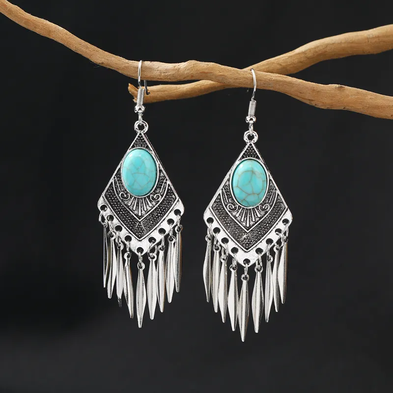 Chic Retro Turquoise Fringe Earrings