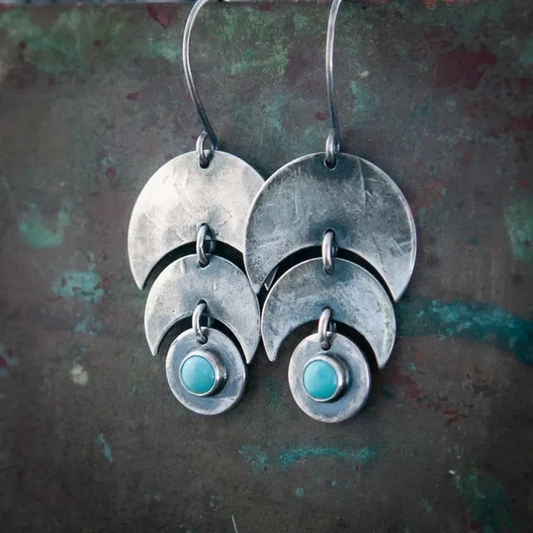 Chic Silver Earrings Adorned with Vintage Turquoise Touches