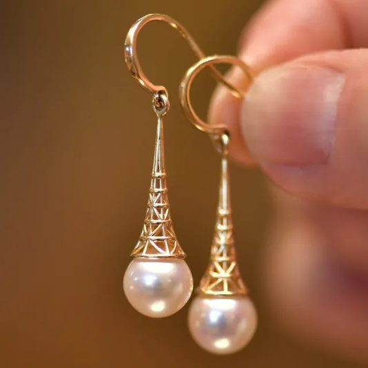 Elegant Golden Vintage Pearl Earrings