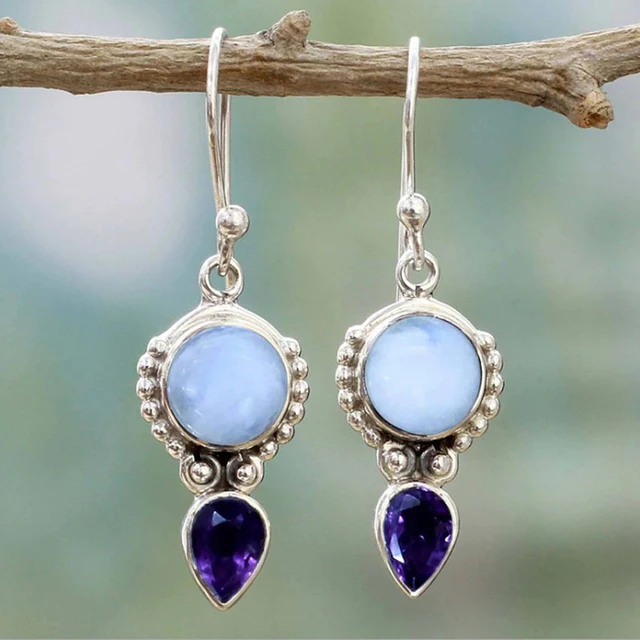 Chic Vintage-Inspired Earrings Featuring Stunning Blue Moonstone