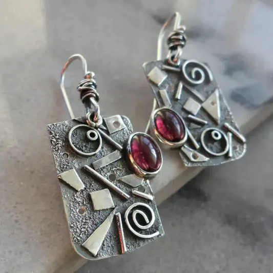 Stunning Rectangular Vintage Earrings in Elegant Red