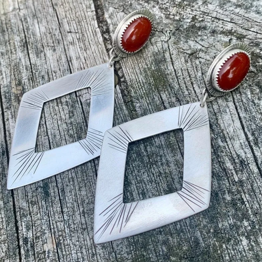 Charming Vintage Silver Earrings in Elegant Red