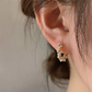 Stylish round pearl earrings with artistic inlay designs