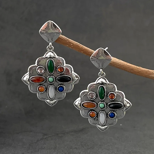 Stunning Vintage-Inspired Colorful Gemstone Silver Earrings for a Distinctive Style