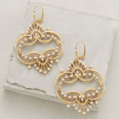 Elegant Vintage Golden Mandala Earrings Made of Pearls