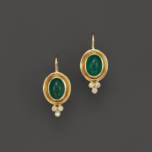 Chic Vintage Earrings Adorned with Stunning Golden Green Gemstone