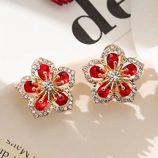 Stunning Radiant Red Crystal Blossom Earrings