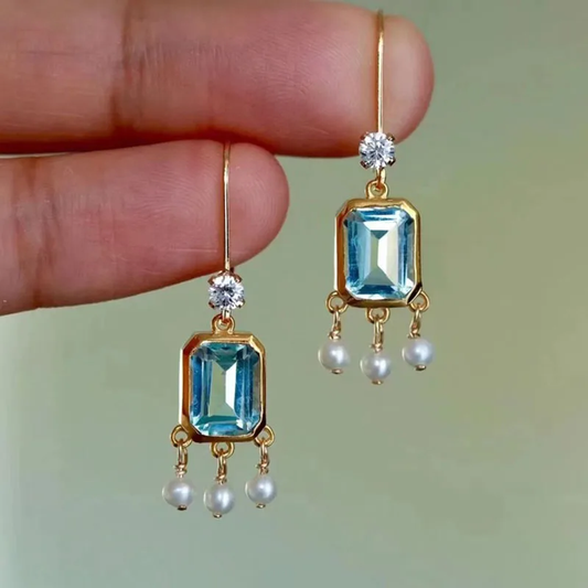 Stunning Vintage-Inspired Earrings Featuring Dazzling Blue Crystal Pendants