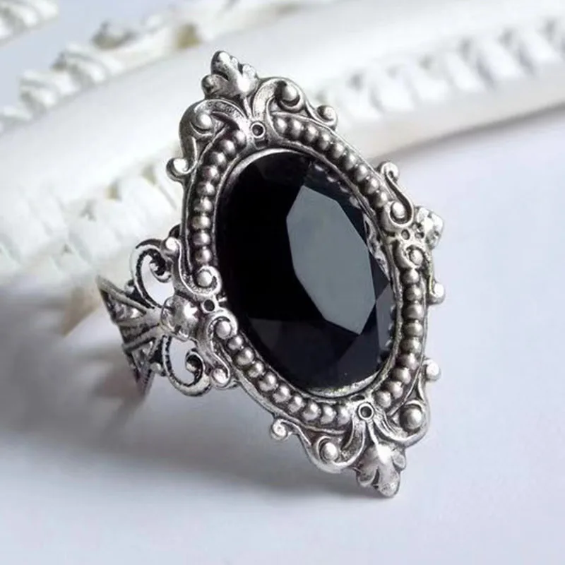 Elegant Boho Ring with Black Stone in Silver