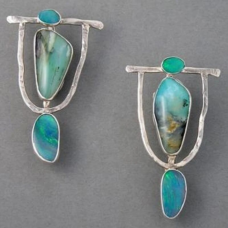 Chic Boho Silver Earrings Adorned with Stunning Turquoise Accents