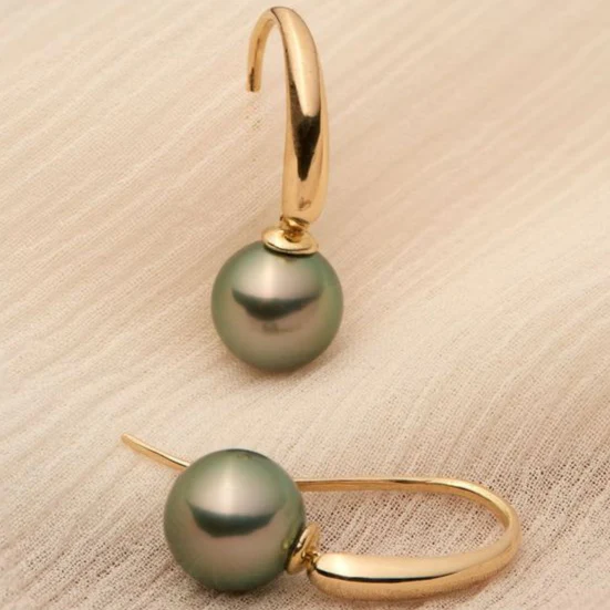 Stylish Olive Green Pearl Earrings