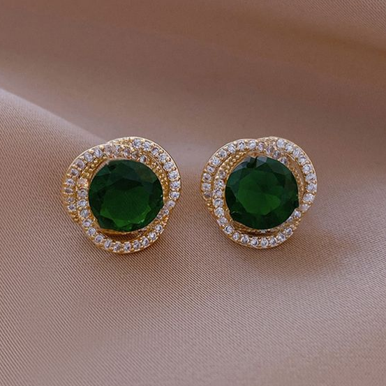 Mesmerizing Green Earrings with Dazzling Spiral Elegance