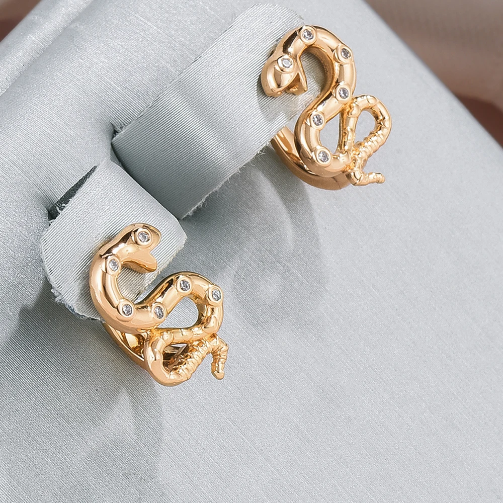 Stunning Golden Snake Zirconia Earrings for an Elegant Flair