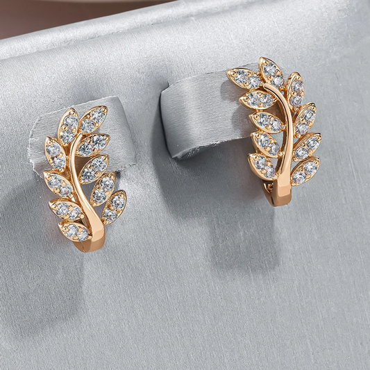 Captivating Earrings Adorned with Dazzling Zirconia Leaves