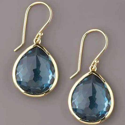 Stunning Gold Earrings Adorned with Dazzling Blue Crystal Drops