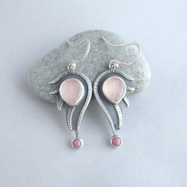 Charming Hollow Earrings Adorned with Exquisite Pink Vintage Crystals