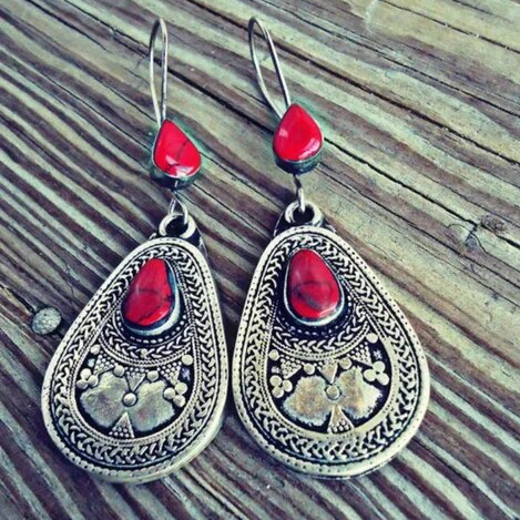 Chic Vintage-Style Red Mandala Stud Earrings with a One-of-a-Kind Design