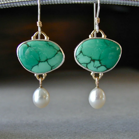 Elegant Vintage Earrings with Turquoise and Pearls