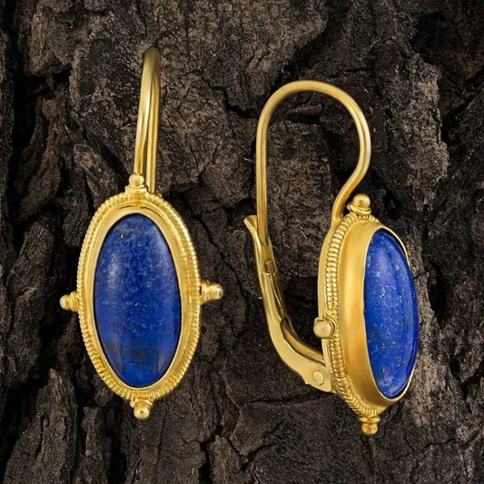 Stunning Gold Earrings Featuring Vintage Blue Accents