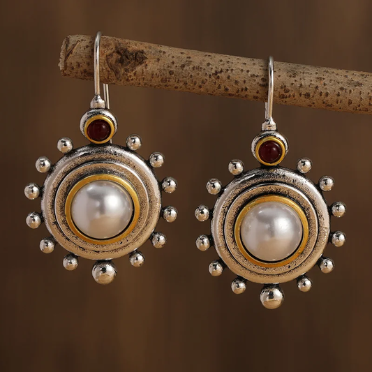 Elegant Vintage Pearl Earrings with Silver and Gold Accents