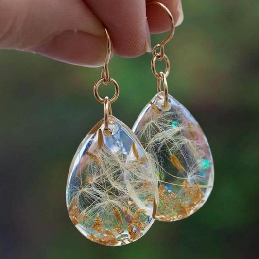 Stunning Vintage Dandelion Design Crystal Glass Earrings - A Unique Treasure!