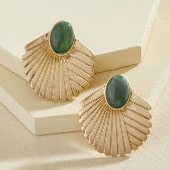 Gorgeous Vintage Gold Earrings Adorned with Radiant Green Shells