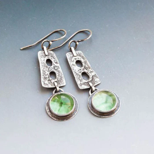 Chic Bohemian Earrings Adorned with Dazzling Green Crystals and Exquisite Silver Detailing