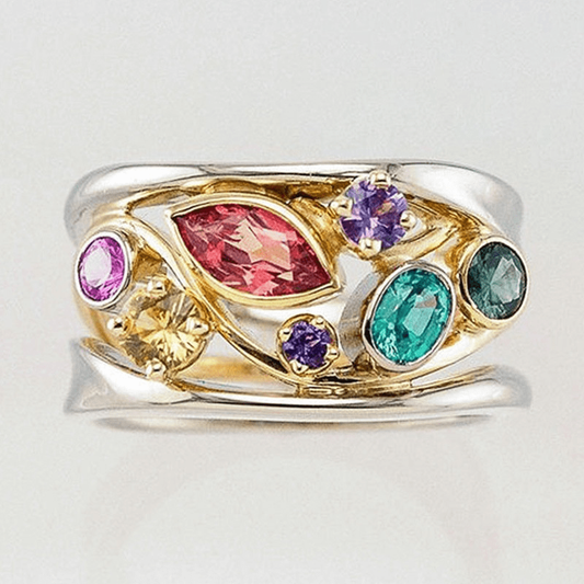 Stunning Vintage Gold and Silver Multi-Colored Zirconia Ring