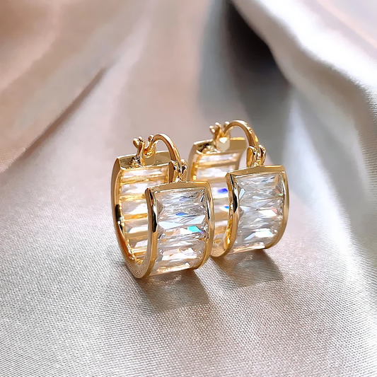 Stunning Gold Earrings Adorned with Dazzling White Crystals