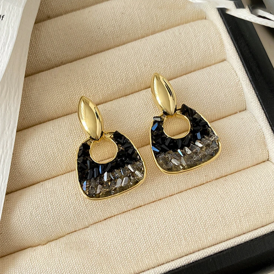 Stylish Black Crystal and Gold Elegance Earrings