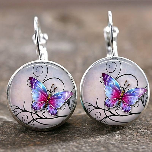 Elegant Vintage Crystal Butterfly Earrings with a Subtle Curved Design