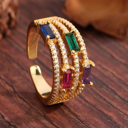 Exquisite Vintage Gold Ring Adorned with Colorful Crystals