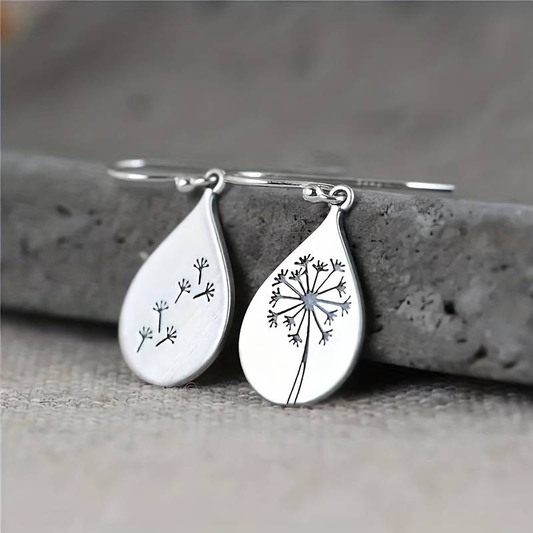 Charming Vintage Silver Dandelion Drop Earrings