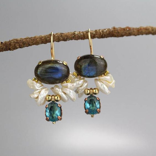 Captivating Vintage Oceanstone Earrings in Stunning Blue Hue