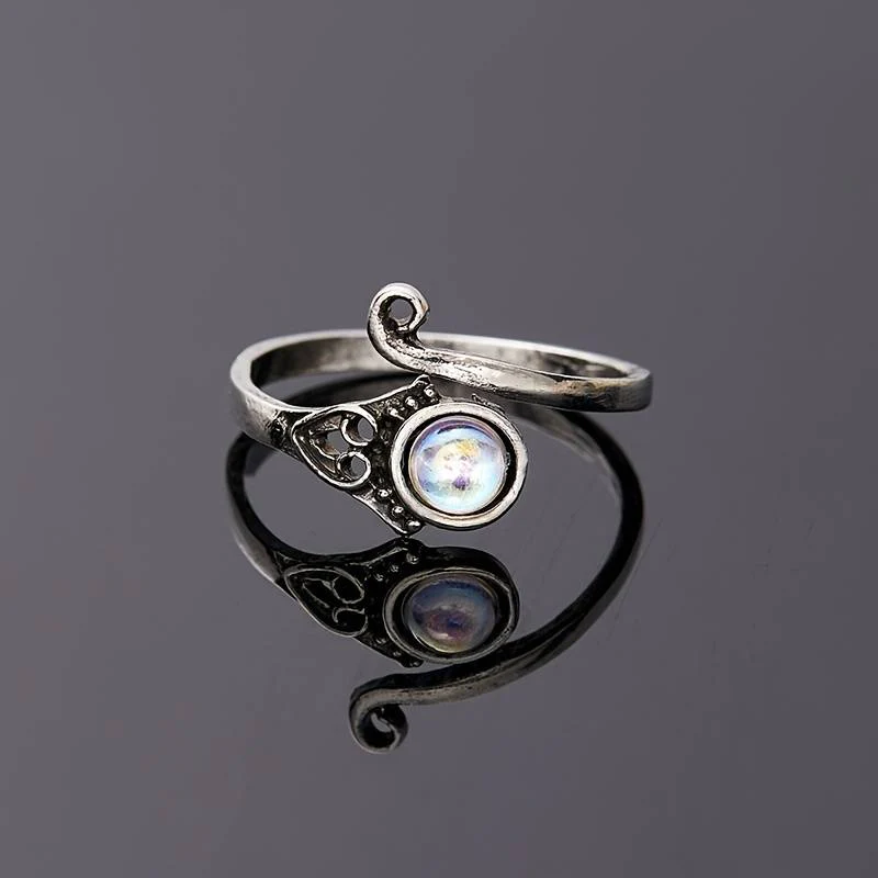 Timeless Vintage Open Moon Crystal Ring