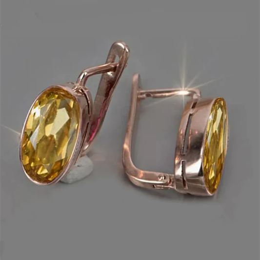 Charming Vintage Rose Gold Earrings Adorned with Dazzling Yellow Crystals