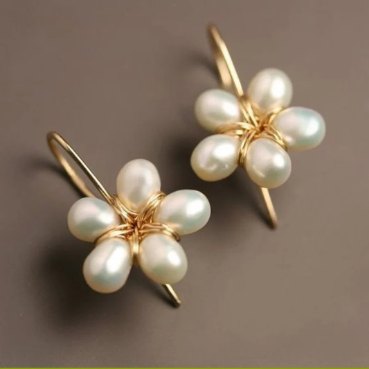 Charming Vintage Earrings Adorned with Golden Pearl Blossoms