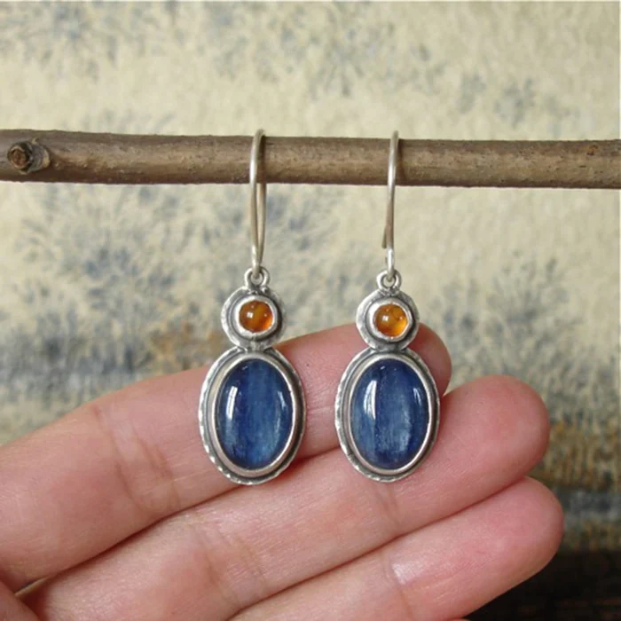 Stylish Vintage Earrings in Bright Blue and Orange for a Stunning Accent