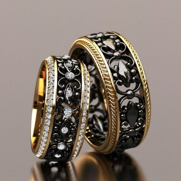 Elegant Vintage Black Hollow Rings