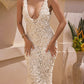 Creme Applique V Neck Sleeveless Maxi Dress