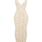 Creme Applique V Neck Sleeveless Maxi Dress