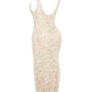 Creme Applique V Neck Sleeveless Maxi Dress