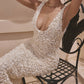 Creme Applique V Neck Sleeveless Maxi Dress