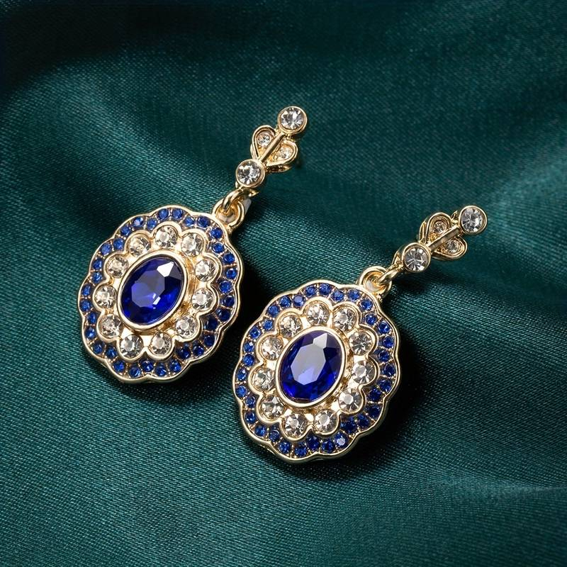 Exquisite Vintage Blue Crystal Mandala Earrings