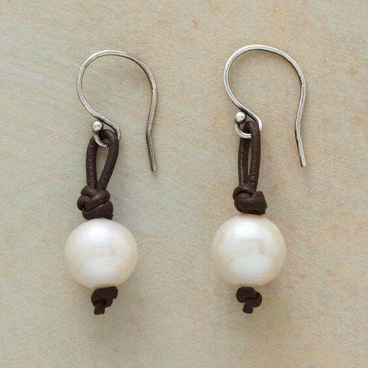 Chic Vintage Pearl Leather Drop Earrings