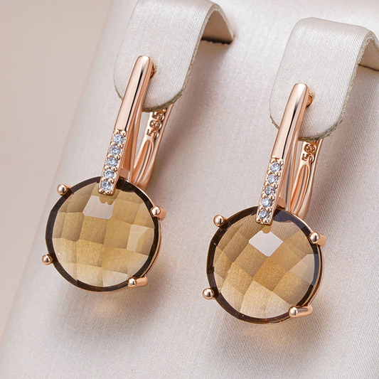 Stylish Brown Crystal Round Earrings